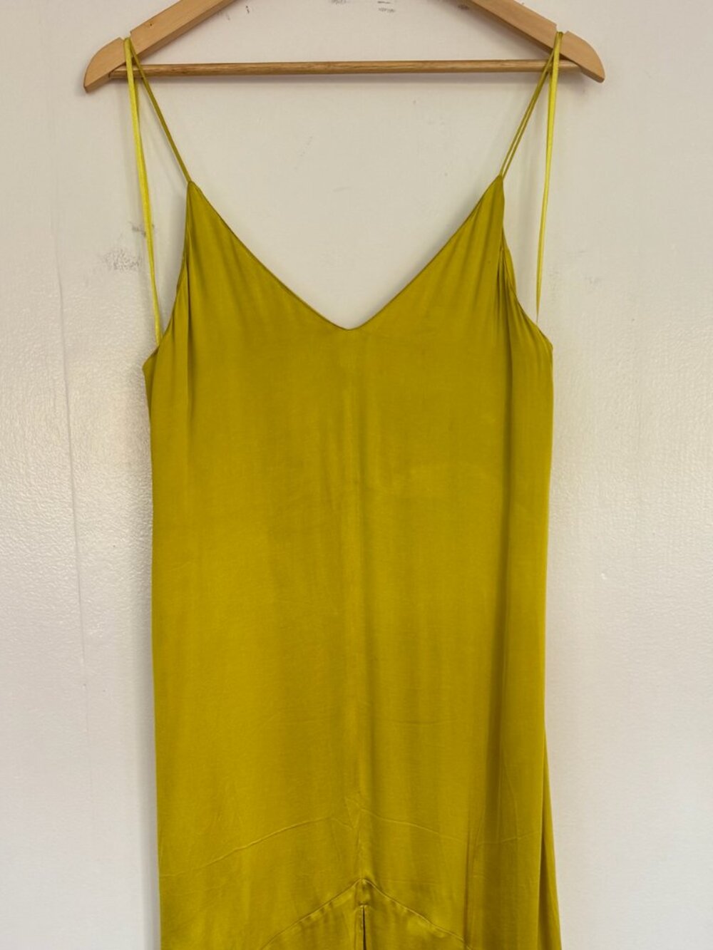 Massimo Dutti Chartreuse Silk Slip Dress Maxi